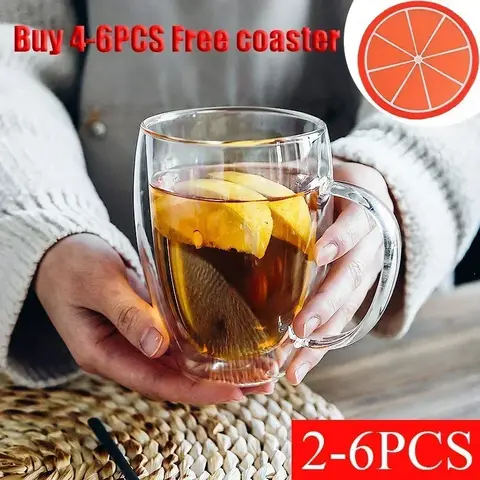 2-6pcs 더블 레이어 벽 투명 컵 커피 우유 음료 머그잔 높은 붕규산 유리 Drinkware 내열성 가정용 사무실