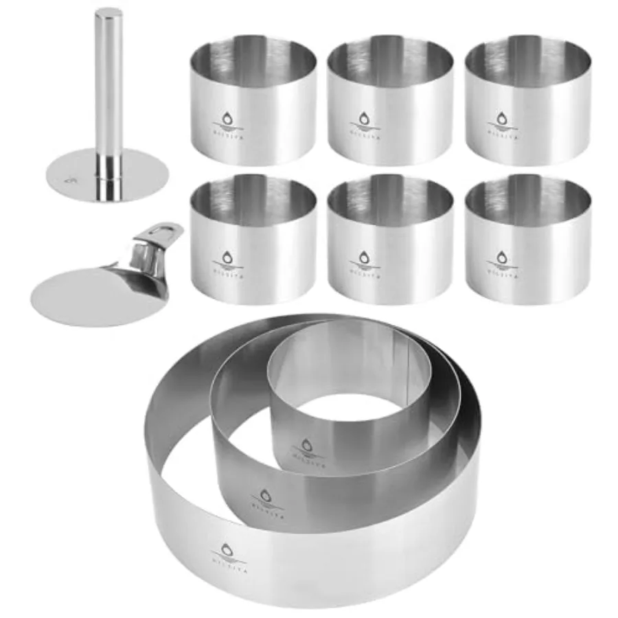 

8 Pcs Cake Molds Includes Pusher and Lifter Set + 3Pcs 4/6/8in (3.94''H) Cake Ring