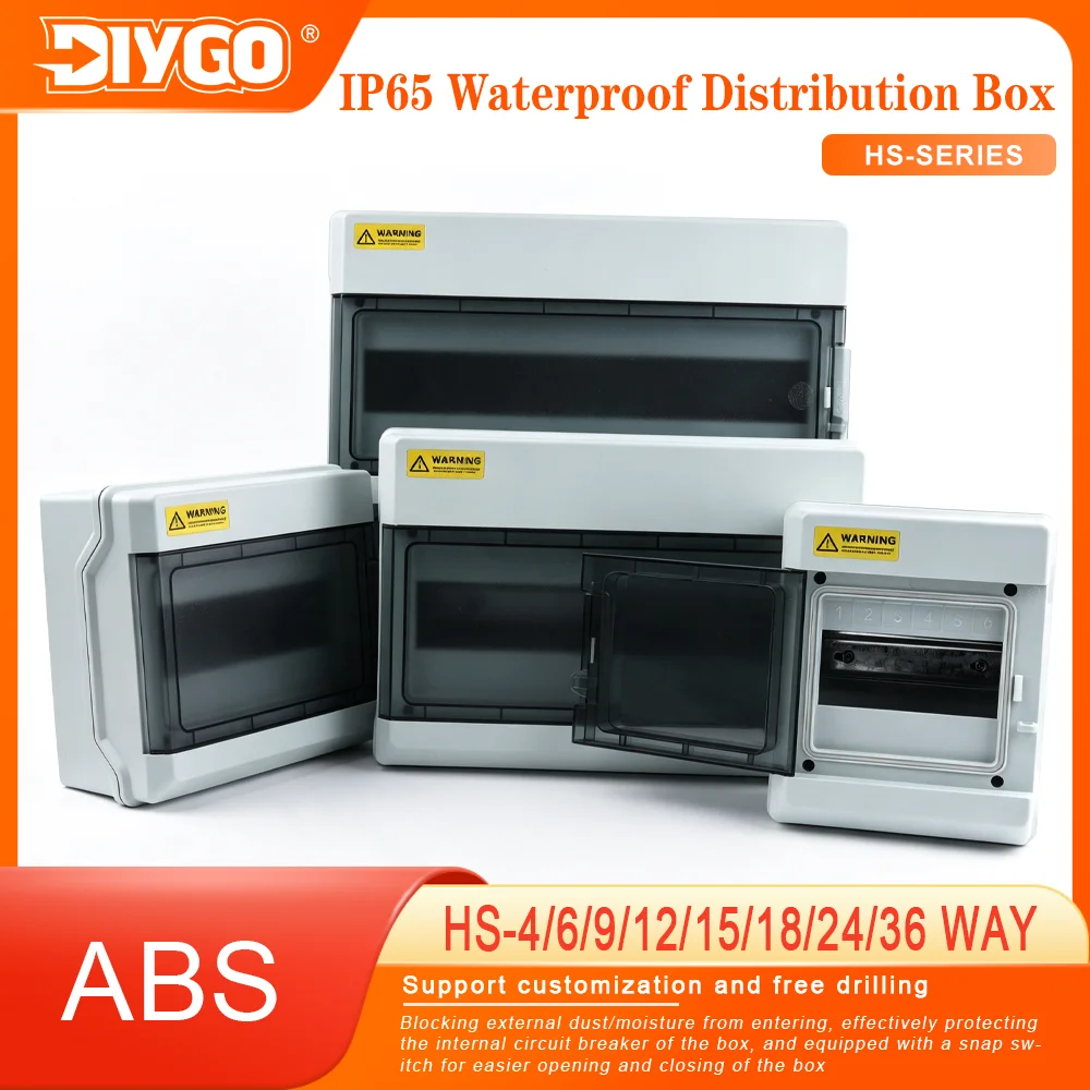 ABS Plastic Electrical Enclosure MCB Outdoor Switch Junction Box IP65 Waterproof Distribution Box HS-4/6/9/12/15/18/24/36 WAY