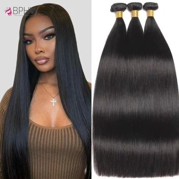 Bphw cabelo 12a feixes de cabelo humano em linha reta 1/3/4 peças cor natural para preto feminino remy extensões de cabelo humano