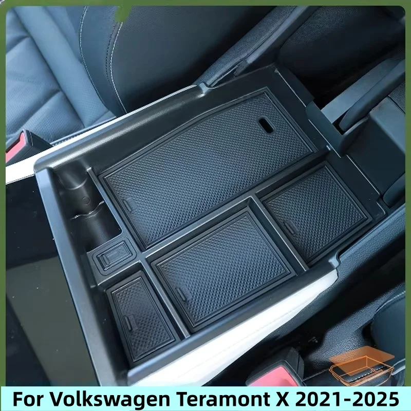 

For Volkswagen Teramont X 2021-2025 Armrest Storage Box Center Console Lower Layer Storage Box Organizer Tidying Accessories