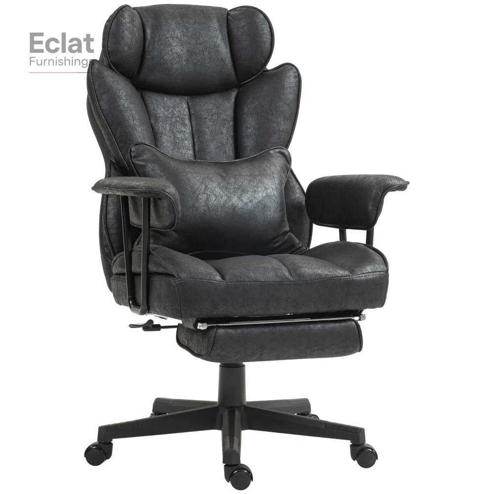 

Executive Office Chair, Microfiber Computer Desk Chair with Lumbar Support, Reclining Function and Wide Seat, Black