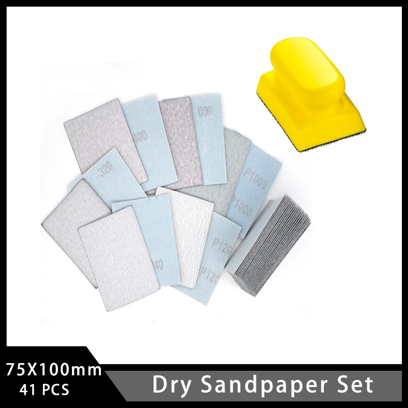 

Набор сухой наждачной бумаги 75X100 мм, 41 шт., с шлифовальным блоком, зернистость 80-1000 для отделки деревянной мебели, металла, автомобильной промышленности