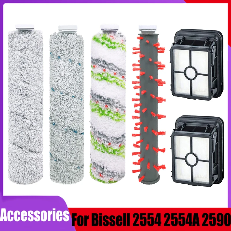 Compatible con Bissell Crosswave inalámbrico Max 2554A 2554 2590 2593 2596 2596B 2765 2765F repuestos cepillo rodillo filtro Hepa