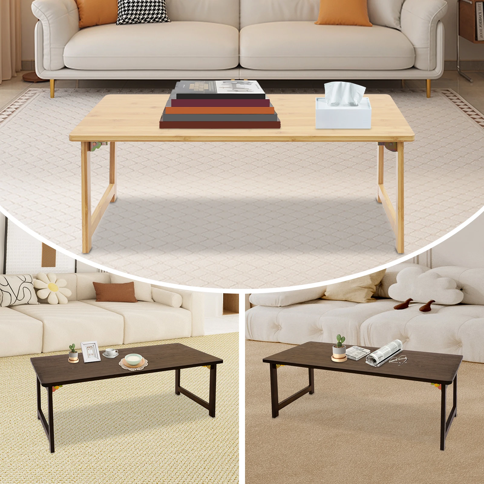 

Folding Floor Table, Foldable Coffee Table, Bamboo Table Sitting Dining Table, for Living Rooms, Offices, Tea Rooms, 80x40x30 cm