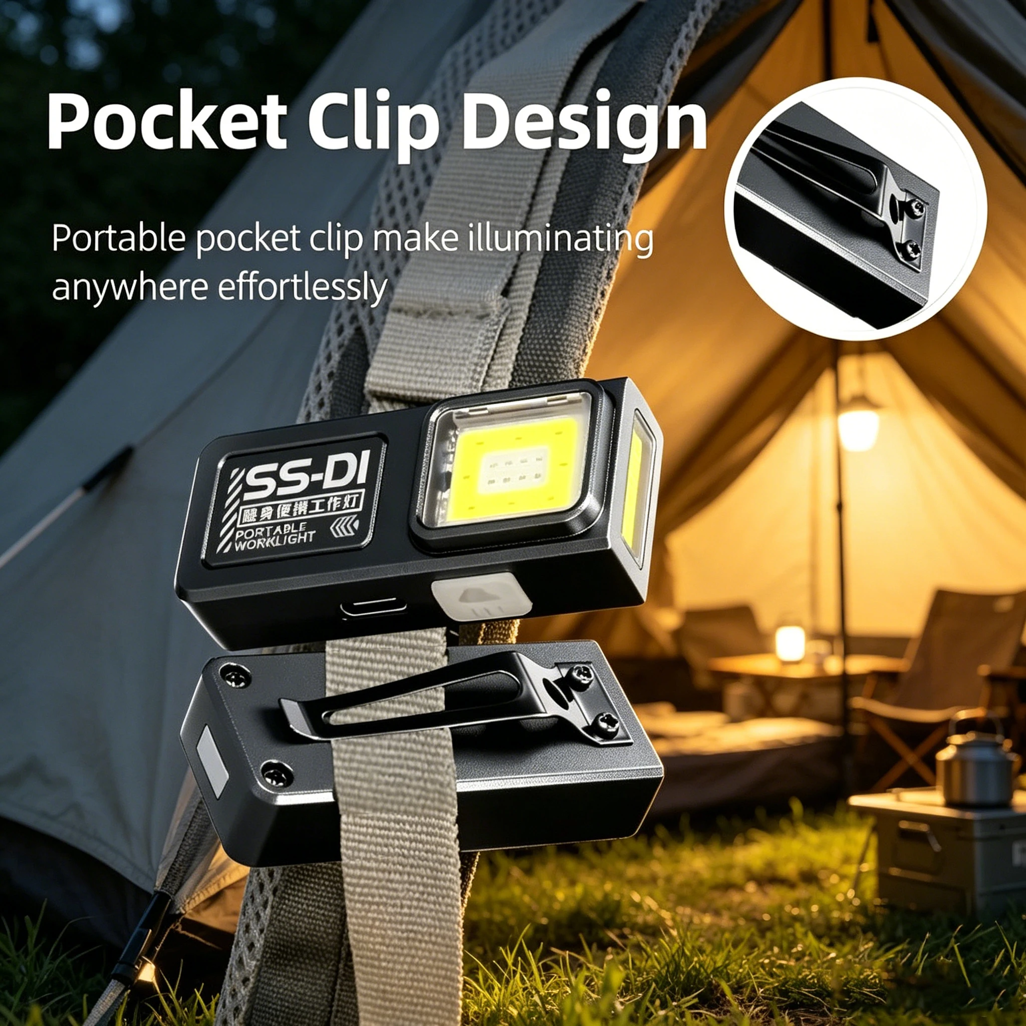 Mini linterna LED COB portátil, potente luz de trabajo recargable con imán de clip, resistente al agua, EDC, para acampar, caminar, lámpara de bolsillo