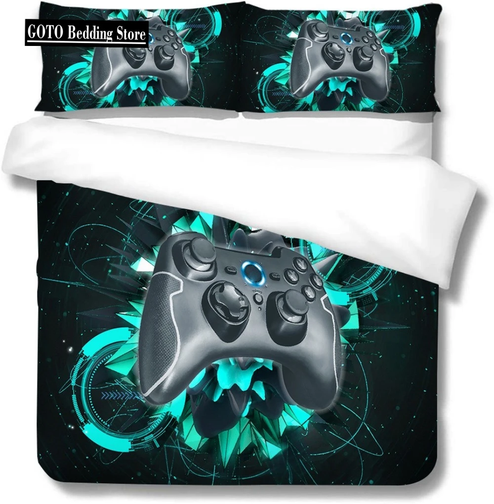 Print Stereoscopic Game Controller Bedding Sets for Boys,include( Gaming Duvet Cover+Pillowcases) Playstation Bed Set for Men