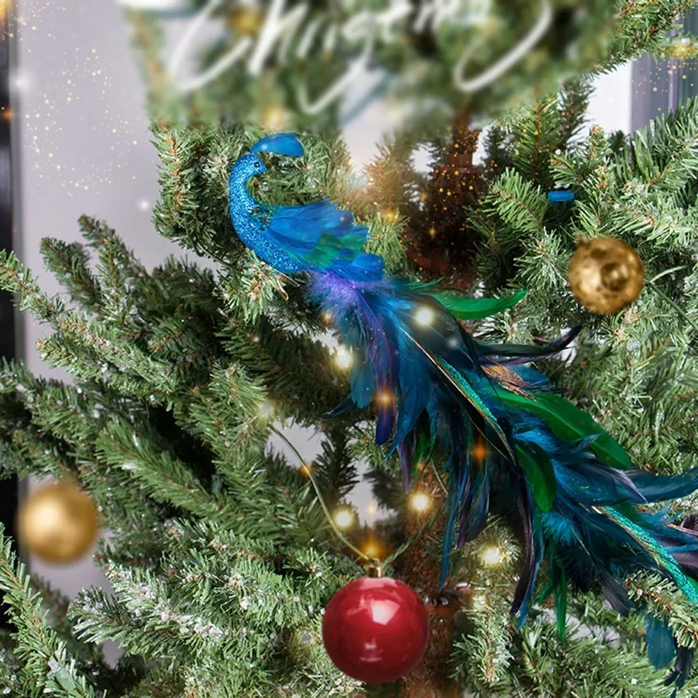 1pc 45x6cm Artificial Peacocks Feathered Ornaments Christmas Long Tail Simulation Birds Christmas Tree Wedding Decor Pendant