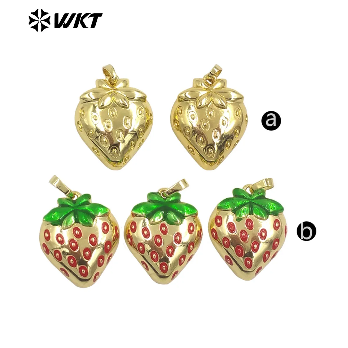 WT-JFE154 قلادة كلاسيكية كلاسيكية من النحاس الأصفر مع قطرة الزيت مطلية بالذهب الحقيقي على شكل فراولة للأصدقاء للركاب اليومي #3