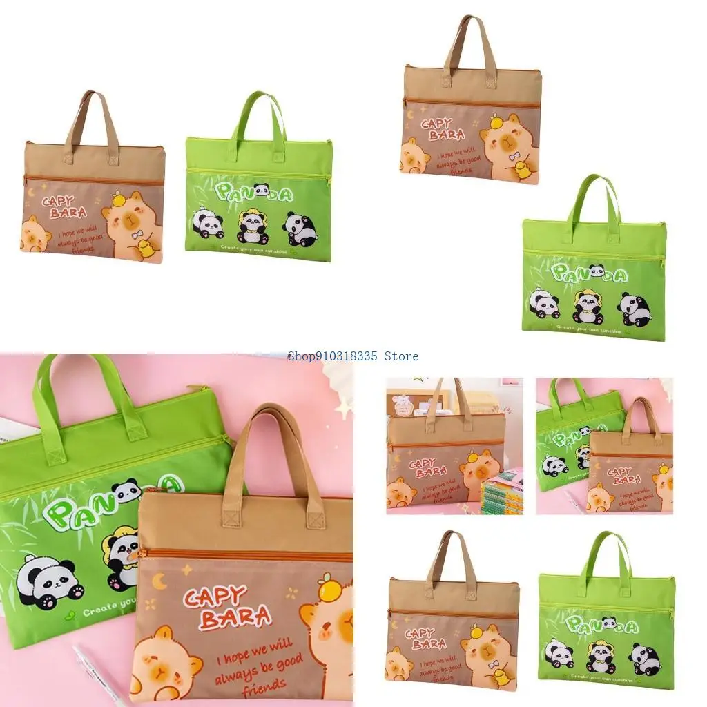 

Cartoon File Folder Zippered Pouches Handheld Book Bag Document Organizers Bag