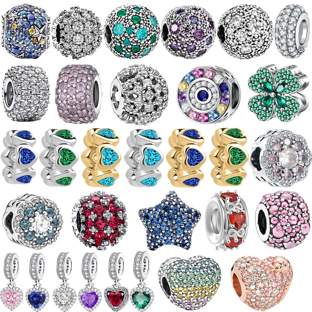 

Новинка 2025, красочные блестящие цирконовые подвески, бусины, подходят для оригинального браслета из стерлингового серебра, брелок, ожерелье, сделай сам, женские ювелирные изделия