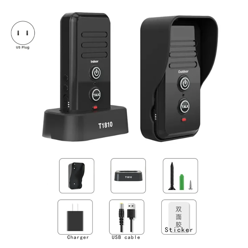 Longer Range Hand Free Two Way Wireless Doorbell Waterproof Home Intercom Factory Office Intercom System US Plug-B12B