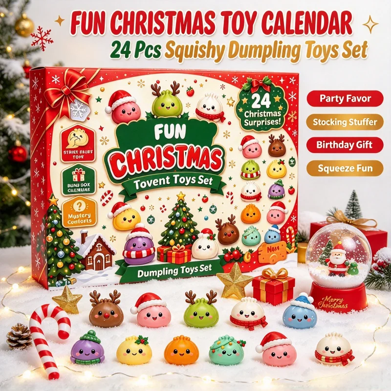 Kids Toys Xmas - ปฏิทินนับถอยหลังคริสต์มาสสำหรับเด็ก 24 ชิ้น ของเล่นฟิดเจ็ตสกุชชี่น่ารัก กล่องของขวัญเซอร์ไพรส์ ของขวัญวันหยุด