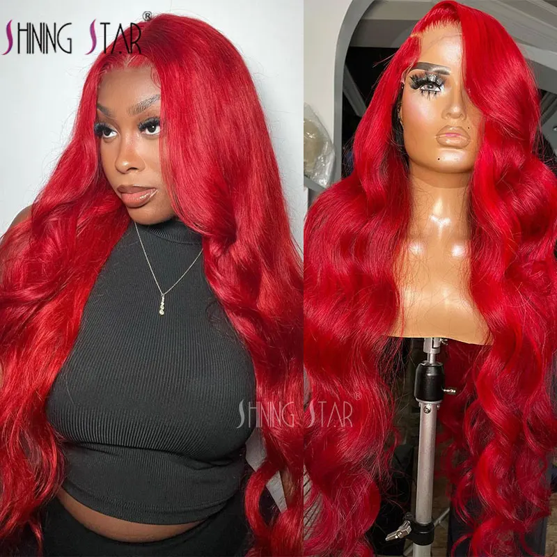 13X6 Body Wave Lace Front Wig Red Colored 99j Curly Lace Front Human Hair Wigs Straight 13x4 HD Lace Frontal Wigs 30 34 Inch