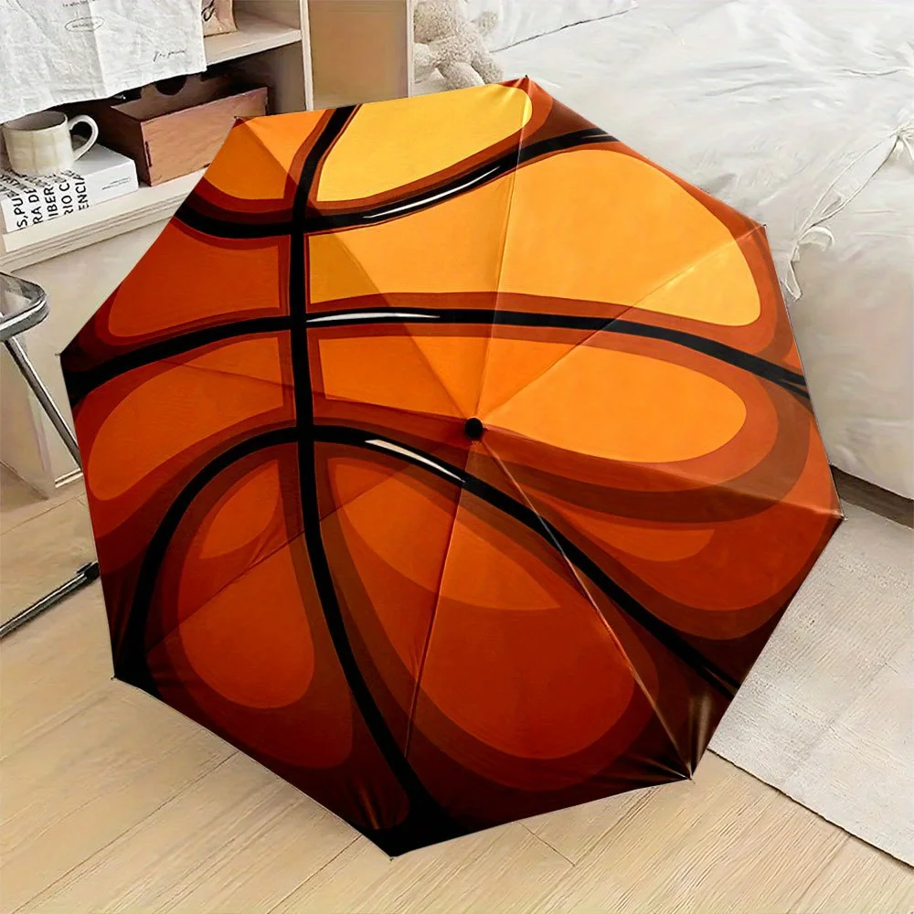 

Automatic Folding Umbrella with Basketball Pattern - 8-Rib Self-Opening/ Closing, Portable Collapsible Design, Automatic Open/