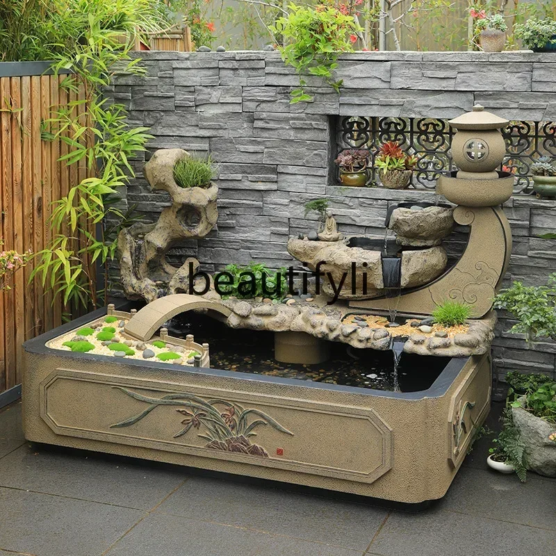 cn0420 بركة السمك الصينية الجديدة للمناظر الطبيعية في الهواء الطلق، ديكور الشرفة، زخرفة حوض الأسماك للمناظر الطبيعية المائية