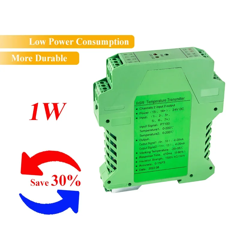 Przetwornik temperatury rezystancji termicznej PT100 na szynę DIN 35 mm 0-100 ℃   0-200 ℃   Przetwornica sygnału temperatury 2 wejścia 2 wyjścia 4-20 mA