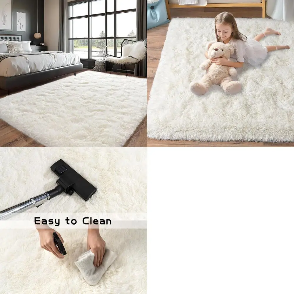 

6x9ft Modern Plush Shag Rug, Soft Cream White Carpet for Living Room, Bedroom, Nursery, and Dorms