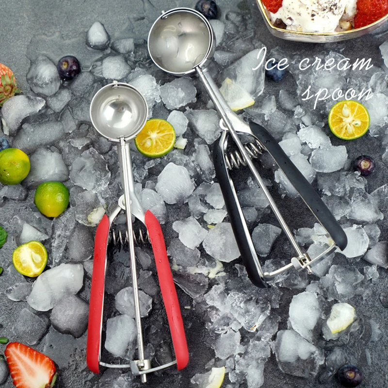 1PC More Size Selection Stainless Steel Ice Cream Scoop With Silicone Handle Fruit Cookie Spoon With Trigger Release