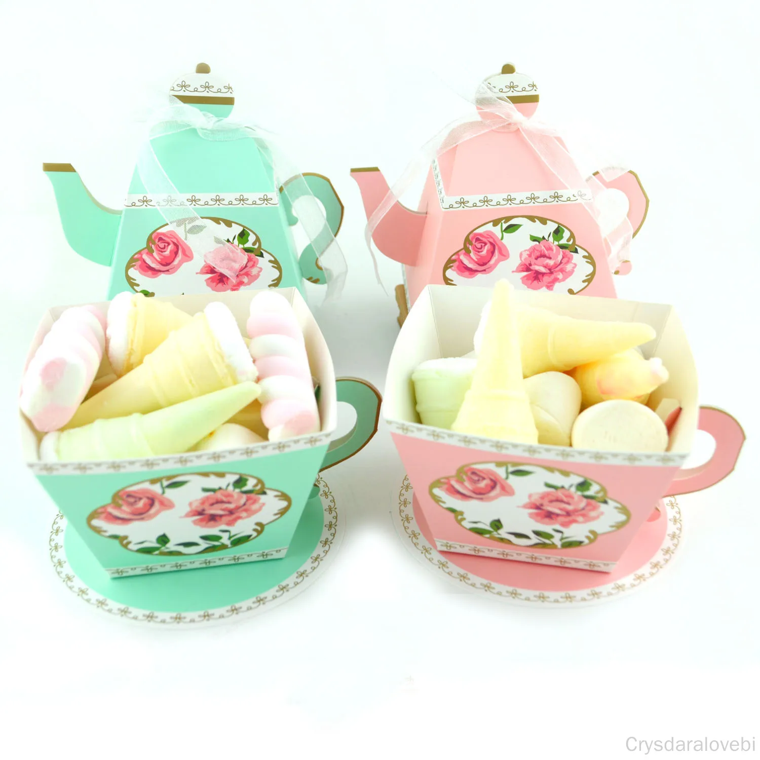 100PCS Creative European Teacup Teapot Wedding Candy Box Personalized Paper Cup Pastry Box Rose Teacup Wedding Candy Box