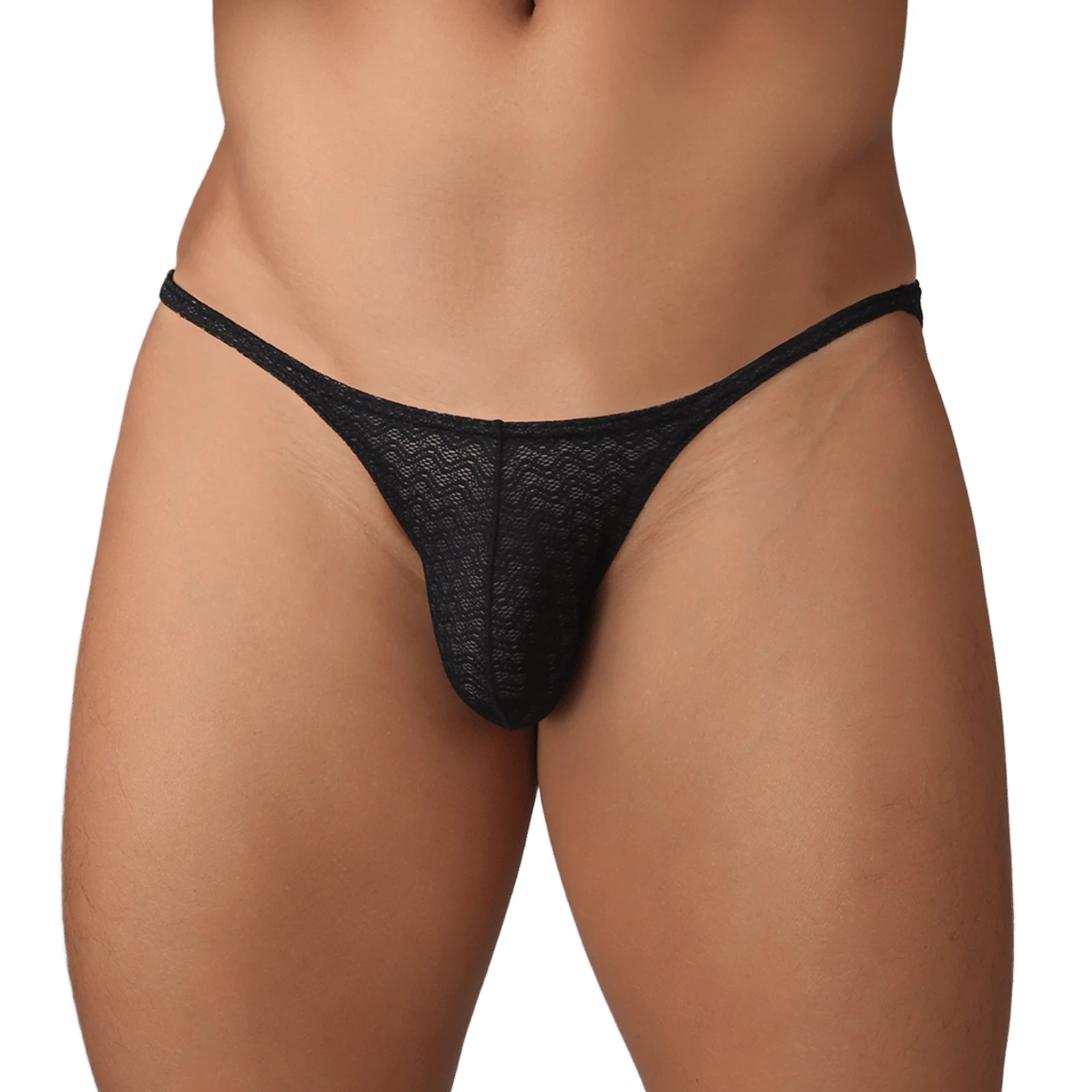 Men Lace Mini Briefs High-cut Breathable Panties See-through Ultra-thin Underpants Low Waist Comfy Bulge Pouch Lingerie