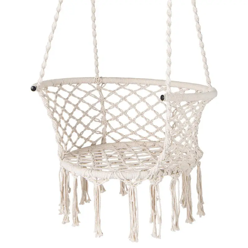 

Hammock Chair Macrame Swing Hanging Cotton Rope Chair-Beige