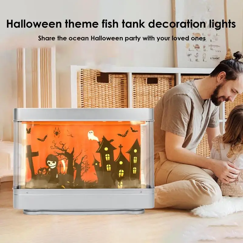 

Halloween Aquarium Lamp Fish Night Light Aquarium Decorative Aquarium Lamp With Moving Ghost LED Table Light Fake Aquarium