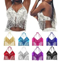 Belly Dance Sequin Fringe Top Nightclub Performance Halter Bra Dance Wear