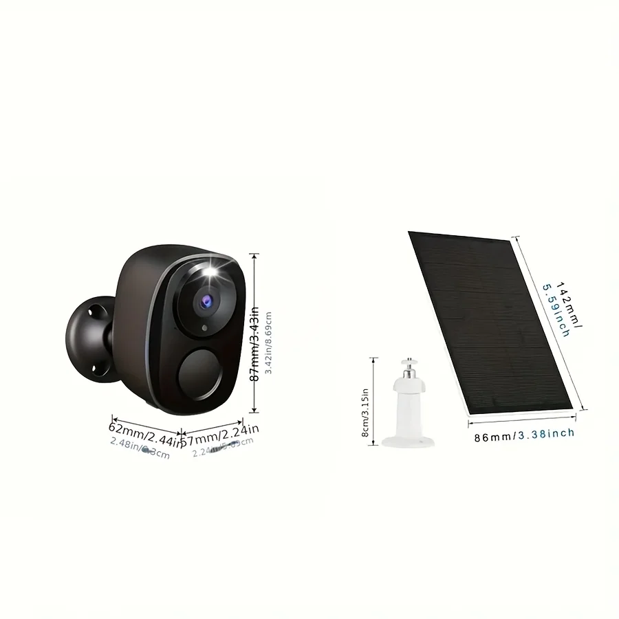 

3MP FHD Solar Outdoor Security Camera - IP67 Waterproof 2.4GHz WiFi PIR Human Detection Color Night Vision 2-Way Talk