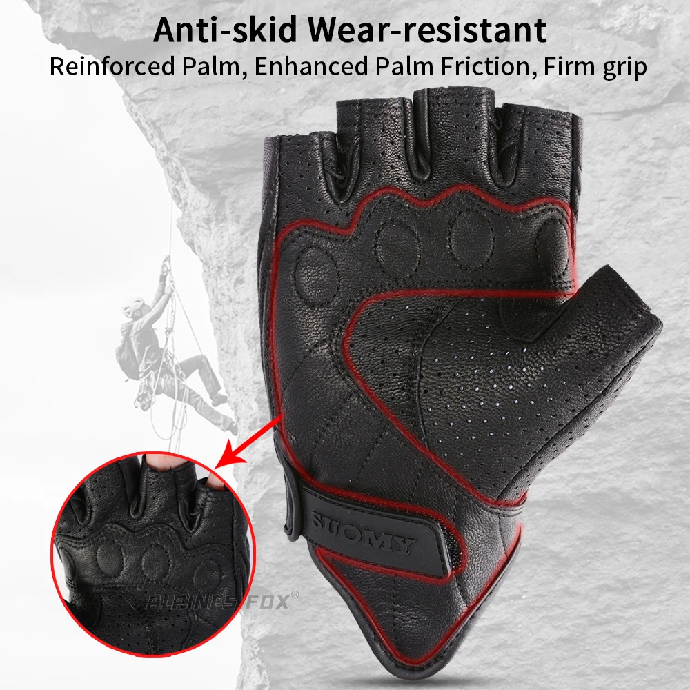 Fingerless Motorcycle Leather Gloves Protection Retro Summer Motocross Gloves Biker Motorcyclist Cycling Half Gloves Brown Black