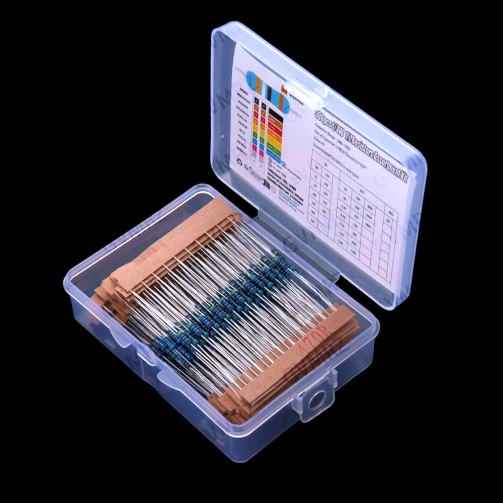 300pcs 10R-10K 1/4W metal film resistor sample pack, 1% accuracy 30 commonly used resistance 47R 100R 22R values 150R 200R 220R