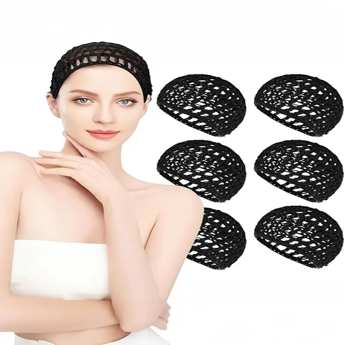 

2/6 pcs Comfortable Handmade Crochet Hair Net Hat, Braided Hat, Breathable Mesh Sleeping Cap, Unisex Elastic Hair Net