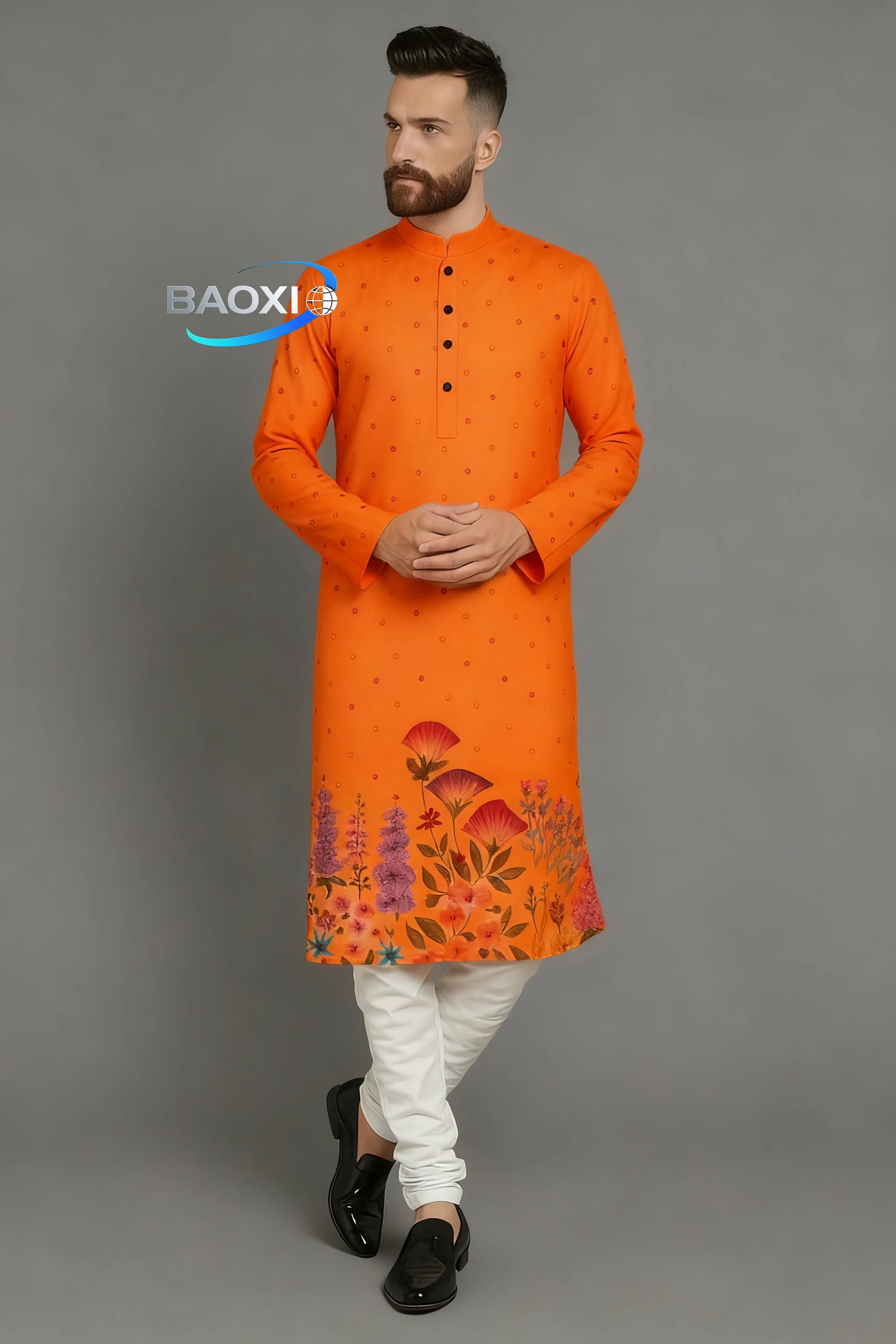 Men digital printed kurta vardha regular fit Mandarin collar long suitable All Occasions such wedding Hari Raya Aidilfitri.