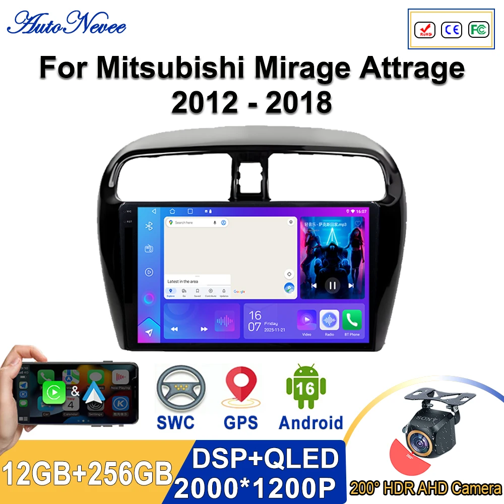 

Android 16 2K Incell Screen Multimedia Stereo For Mitsubishi Mirage Attrage 2012 - 2018 High-performance CPU Plug and Play HDR