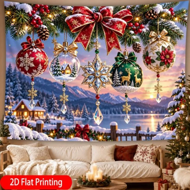 VIKAMA Merry Christmas Tapestry, Winter Wonderland Snowy Pines Gifts, Xmas Wall Hanging Decor for Living Room Dorm