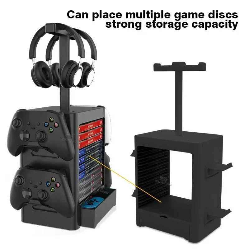 Multifunctional Game Holder Stand for Switch / PS5 / PS4 / Xbox Series – Disc & Headphone Storage Bracket