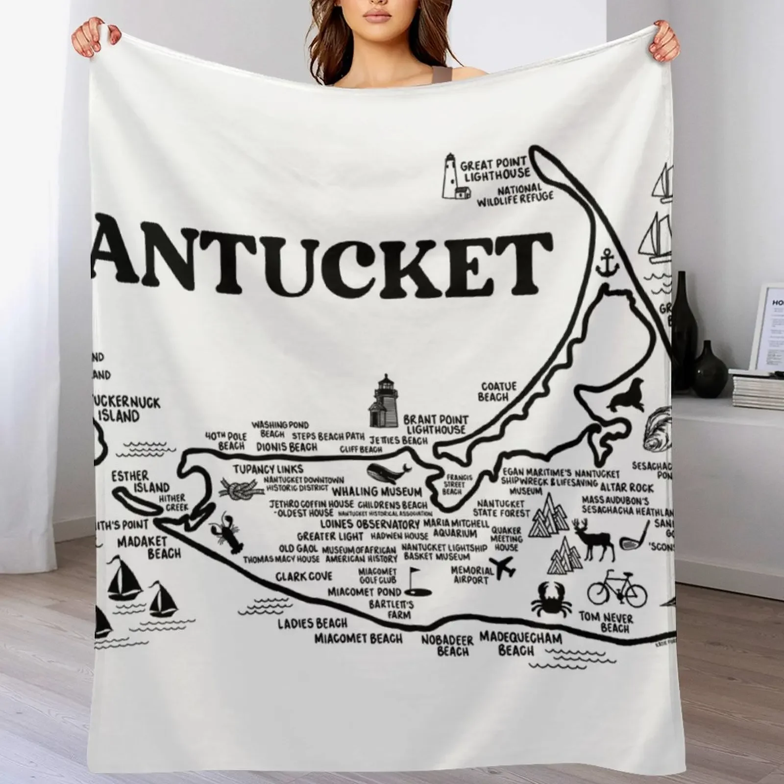 

Nantucket Map Throw Blanket Portable Lightweight Blanket for Travel Camping