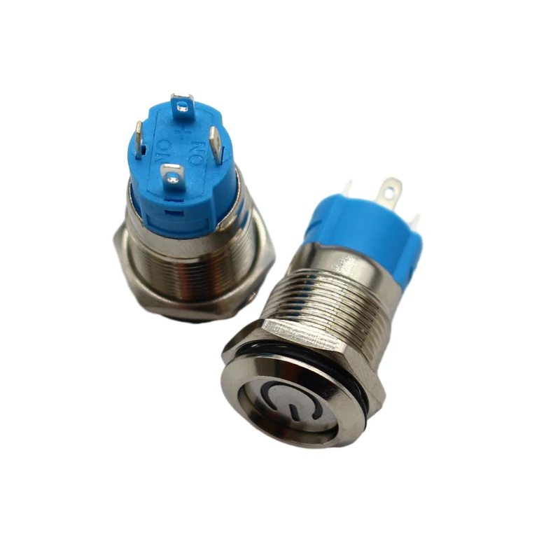 12/16/19/22mm Waterproof Metal Push Button Switch LED Light Momentary Latching Car Engine Power Switch 5V 12V 24V 220V Red Blue