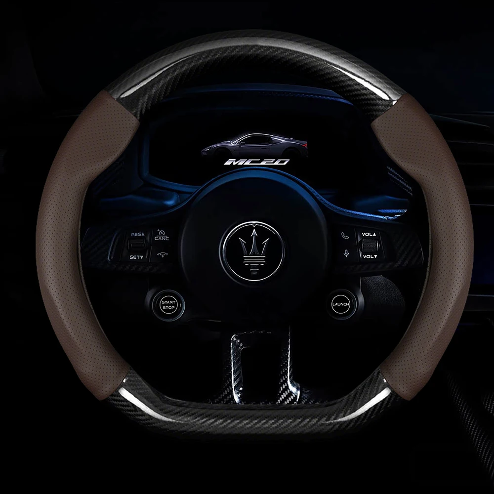 

Carbon Fiber Leather Car Steering Wheel Cover For Maserati MC20 Spyder Grecale Coupe Ghibli Levante Quattroporte GranTurismo