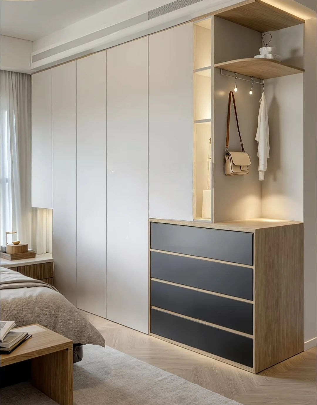 ^Custom Modern Built-in Wardrobe with Adjustable Height and Multi-functional Leather Jewelry Box for Jewelry Organization