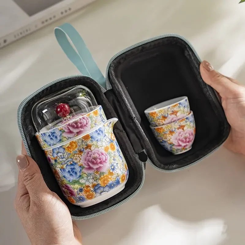 

Tea set portable travel outdoor set travel camping enamel Quick cup ceramic household simple tea set