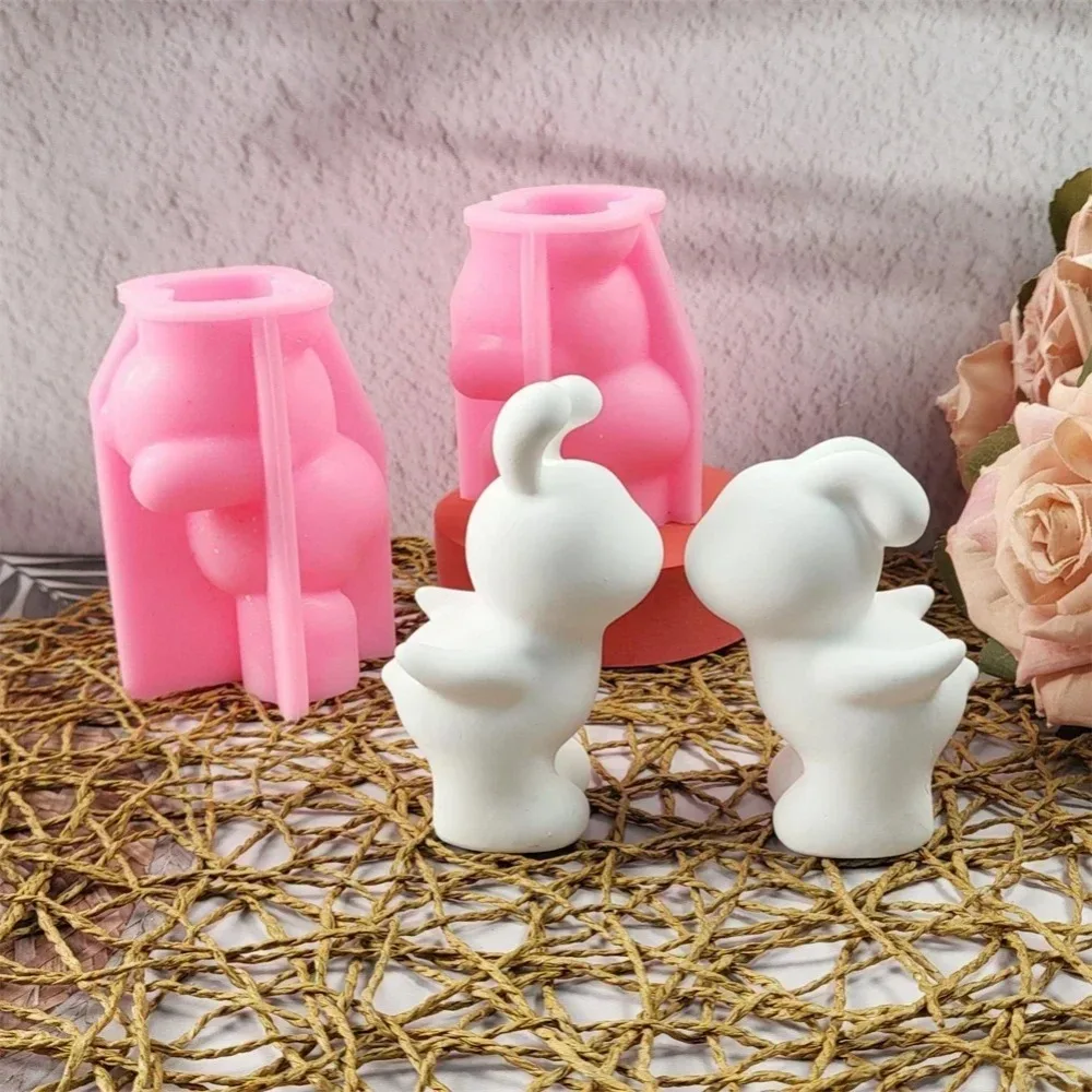 Easter Rabbits Gypsum Plaster Silicone Molds DIY Home Decoration Cute Bunnies Ornament Cement Concrete Mould Craft Candle Mold