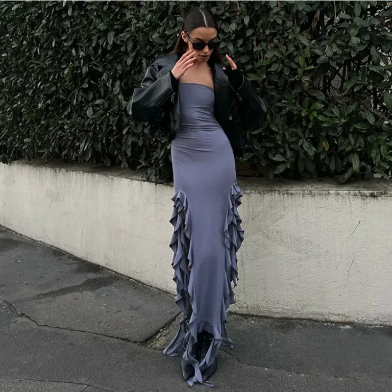 Seksowna Sukienka Koktajlowa Bez Ramiączek Damska Asymetryczna Sukienka Bodycon z Falbankami Elegancka Sukienka na Bal Studniówkowy Sukienki Klubowe Odzież Damska