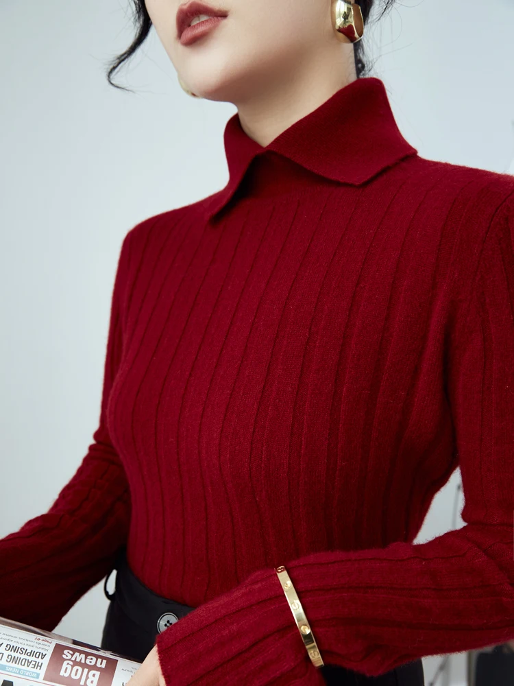 New Polo Collar Women\'s Knitted Sweater Long Sleeve Slim Fit Pullovers for Women Autumn Winter Sweaters Soft Warm Bottoming Tops