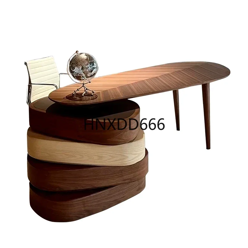 

Solid Wood Modern Desk Executive Desk Boss Walnut Study Retro Rotating Desk