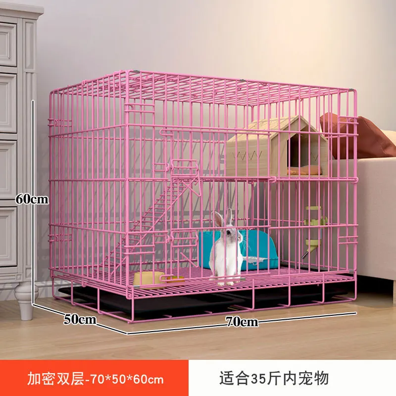 70x50x60cm Folding Metal Wire Rabbit Cage 2 Layer Small Pet Habitat Playpen Guinea Pigs Bunny Hamster Cage with Tray