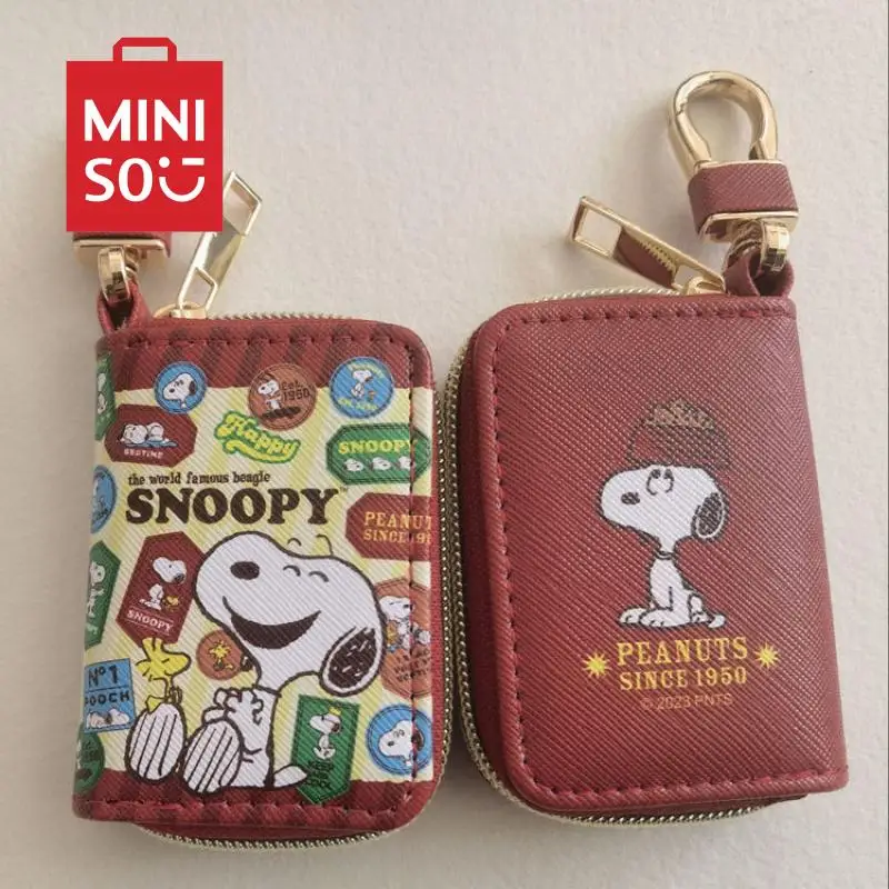 Kawaii Snoopy Car Key Bag Mision Anime Cartoon Pu Leather Zipper Style Handheld Change Coin Bag Birthday Halloween Gift Girls