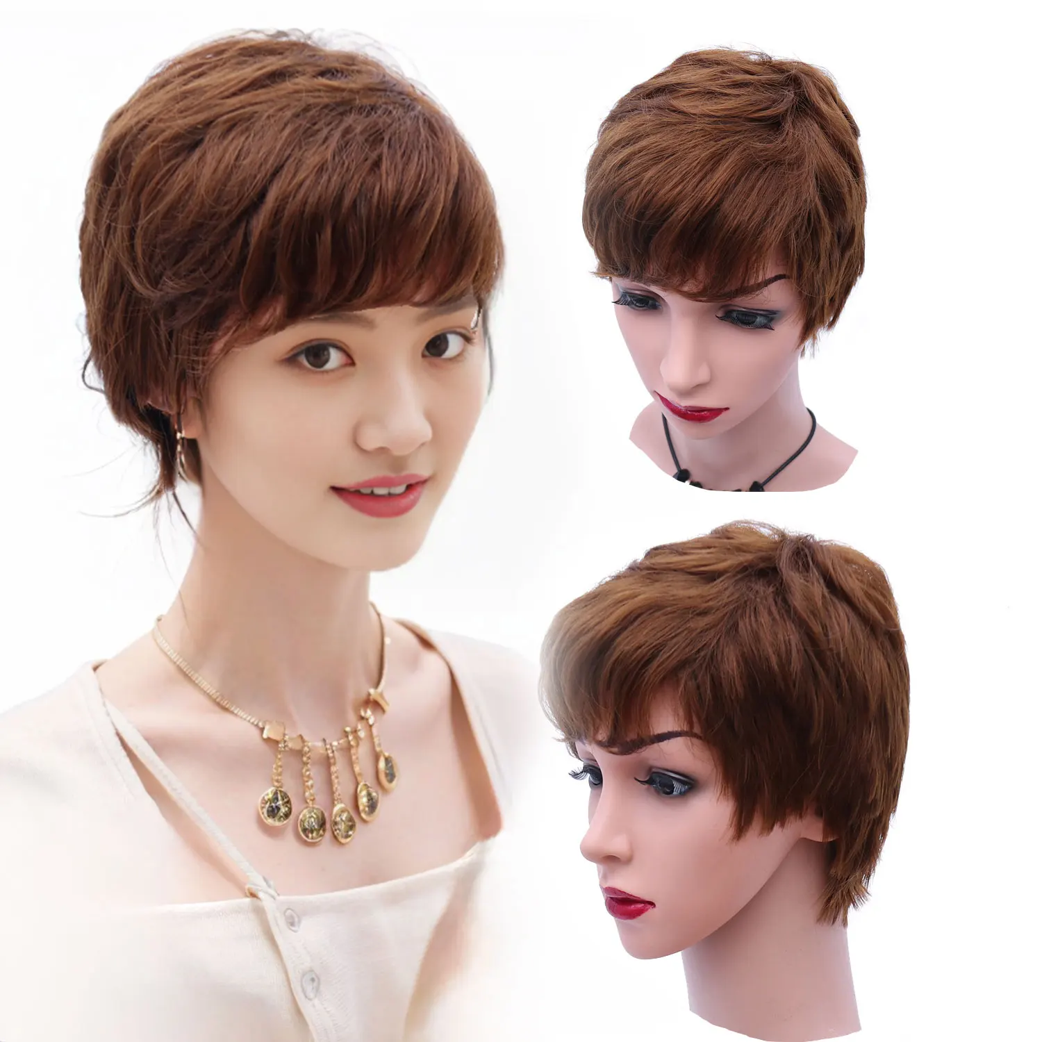 

Модный женский парик с короткими прямыми волосами (коричневый), синтетический парик, подходит для любого случая