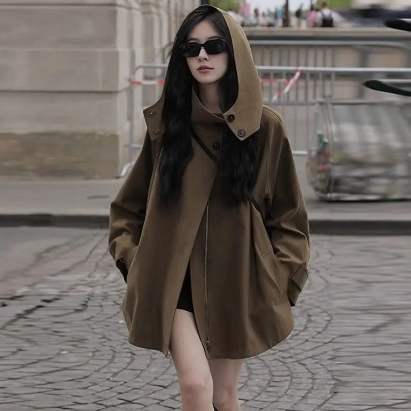 

Spring and Autumn Fashion New Women's Windbreaker Coat Commuter Work Clothes Hoodie Oversize Windbreaker