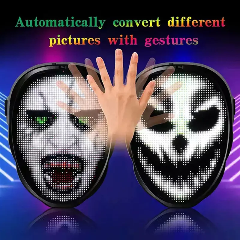 Leading-Bluetooth LED Lights Up Party Mask Halloween Christmas DIY Animation Text Love Prank Concert Robot Face LED Mask